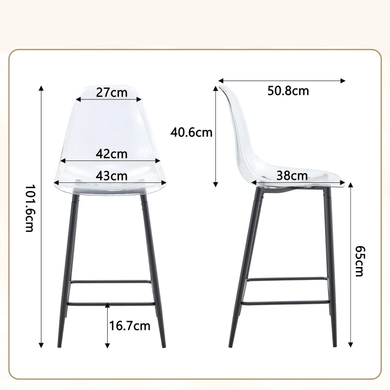 Lot de 4 tabourets de bar transparents, design moderne au look aérien, 51x45x102 cm, Noir