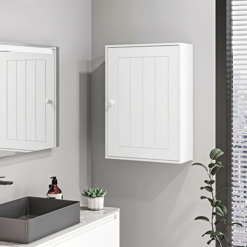 HOMCOM Mobiletto Bagno Pensile Sopra WC con Ripiano Regolabile e Anta, Bianco