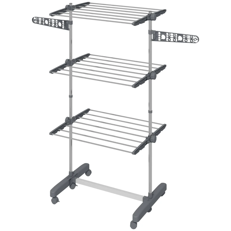 HOMCOM Séchoir à linge étendoir pliable ailes latérales utilisation intérieure et extérieure 3 niveaux 142 x 55 x 152 cm gris