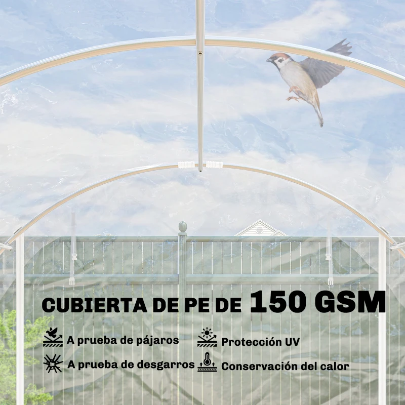 Outsunny Invernadero de Túnel 6x3x2 m con 2 Puertas Enrollables Estructura de Acero Galvanizado Cubierta PE Anti-UV Transparente