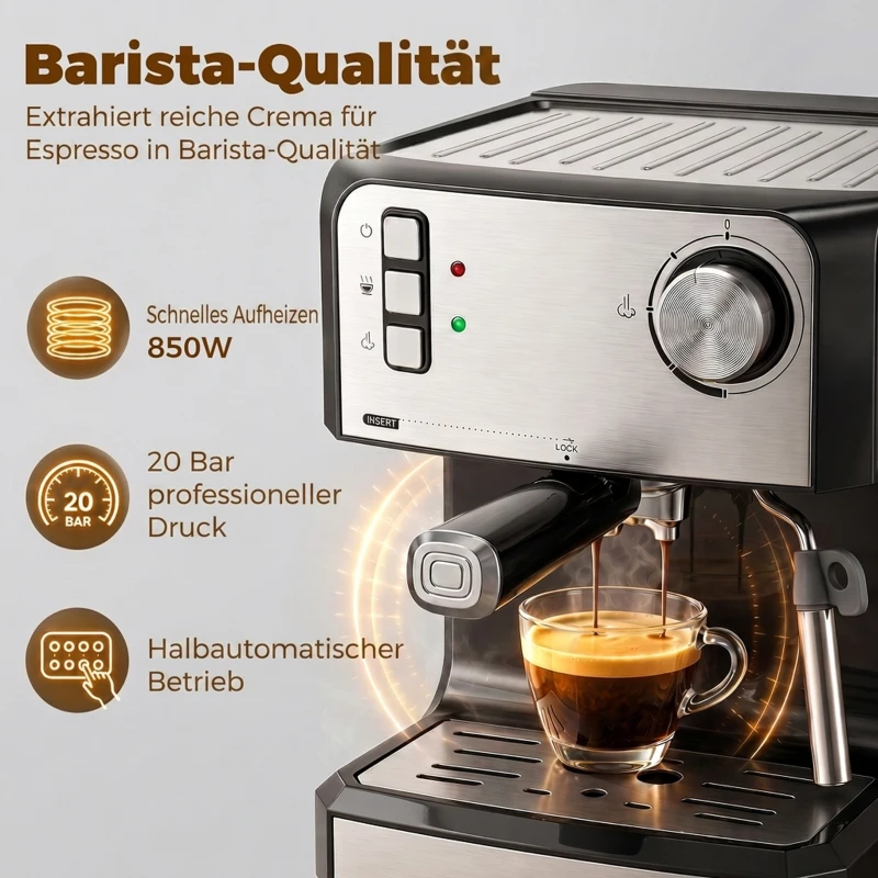 HOMCOM Espressomachine, 20-bar koffiemachine met melkopschuimer, 1,6 L waterreservoir, zwart