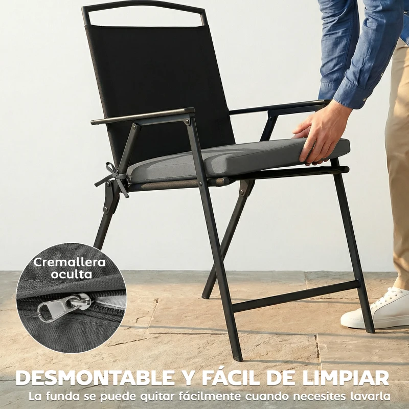 Outsunny Juego de Cojines para Sillas de Comedor 46x42x7 cm 6 Piezas con Funda Lavable y Lazos Impermeable Anti-UV Gris Oscuro