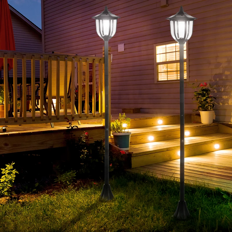 Outsunny Set 2 Lampioncini Solari da Esterno con 6 Luci LED IP44, Ø26.5 x 177cm, Nero