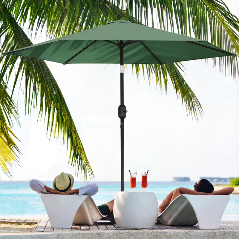 Outsunny 2.6 m Garden Parasol Umbrella with Aluminium Pole, Outdoor Patio Umbrella with Tilt and Crank, Vent, Dark Green