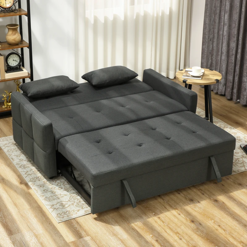 HOMCOM Three-Way Two-Seater Sofa Bed - Charcoal Grey
