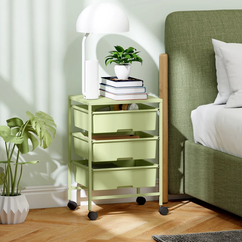 HOMCOM Carrito de Almacenamiento de 4 Niveles Carrito de Cocina con Ruedas 3 Cestas y Tablero 40,8x33,5x60,5 cm Verde