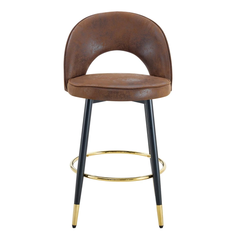 Tabouret de bar pivotant 360°, dossier ajouré design, piètement métal, 47,40x44,00x92,00 cm, Marron+Noir