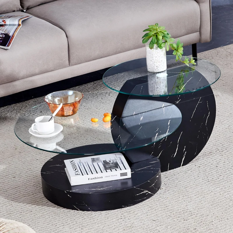 Table basse moderne minimaliste, design italien, pieds antidérapants, 89.9x69.9x43.2 cm, Transparent
