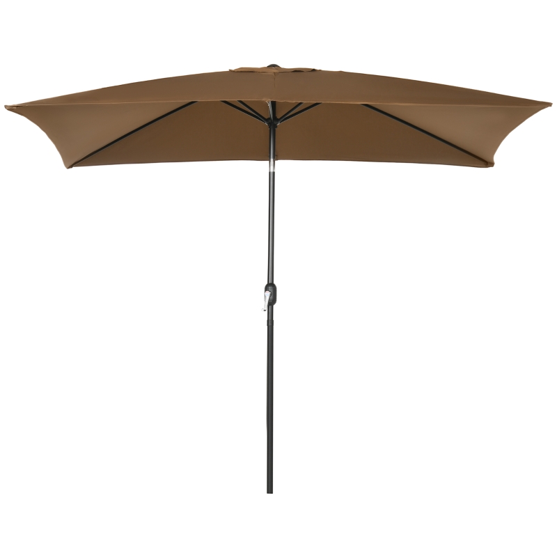 Outsunny Ombrellone da Giardino 2x3 m Rettangolare con Manovella e Angolazione Regolabile, Caffè