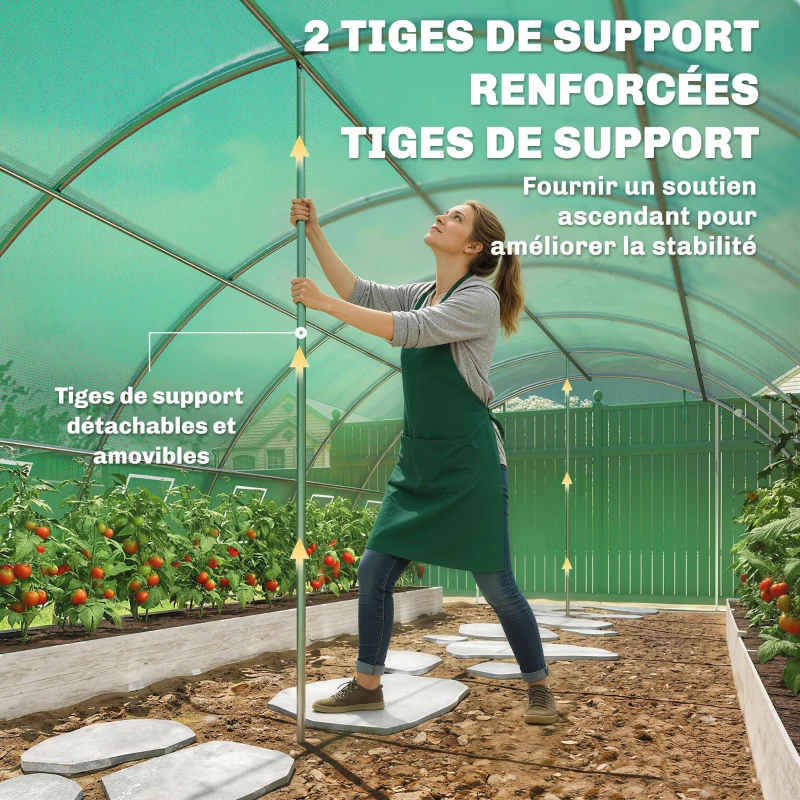 Outsunny Serre Tunnel de Jardin Serre Maraîchère Acier Galvanisé Ø25mm et Structure Renforcée 395x595x199cm Vert