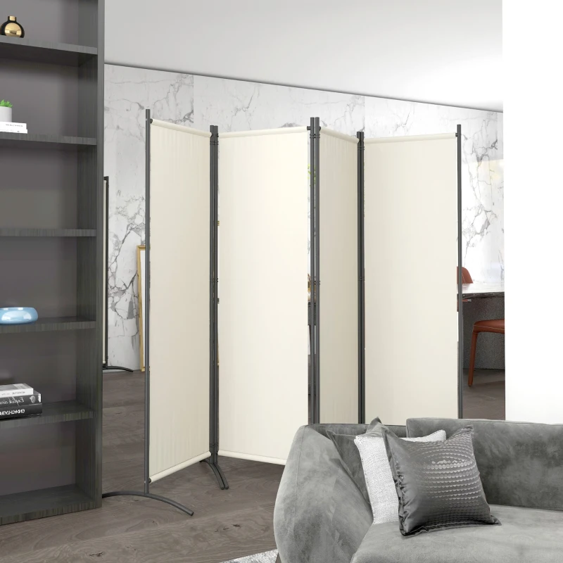 Outsunny Paravento da Esterno e Interno a 4 Pannelli Pieghevole, 221x50x172cm, Crema
