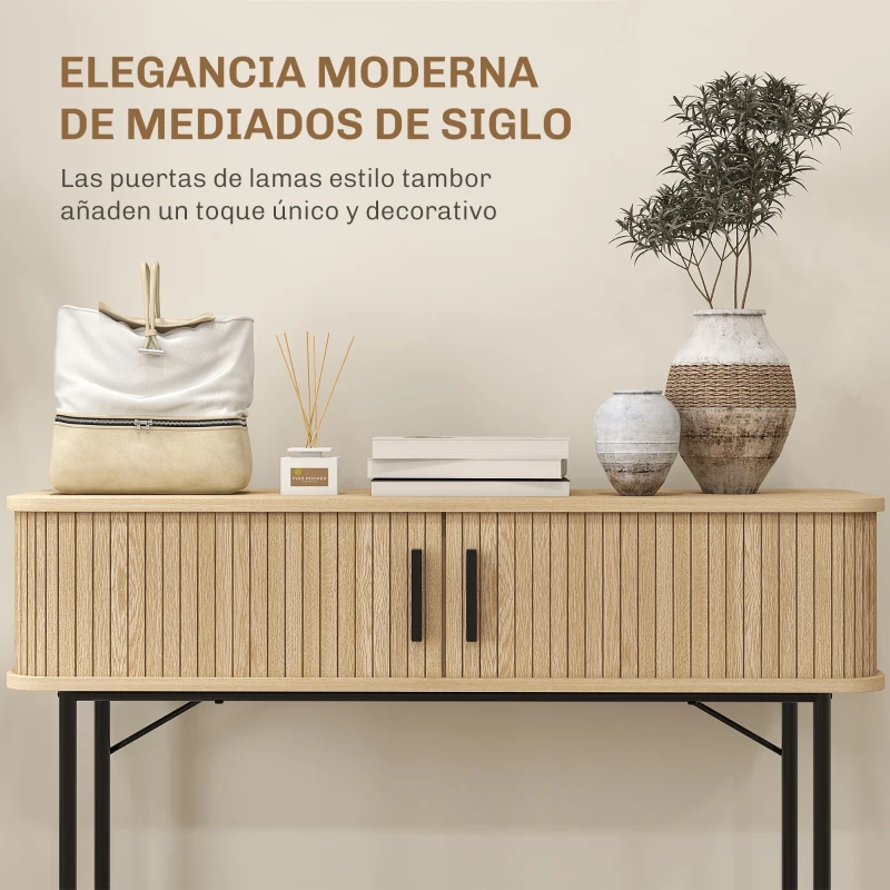 HOMCOM Consola Vintage Mesa de Pasillo con 2 Puertas Correderas de Tambor Tipo Persiana 100x30x80 cm Roble y Negro