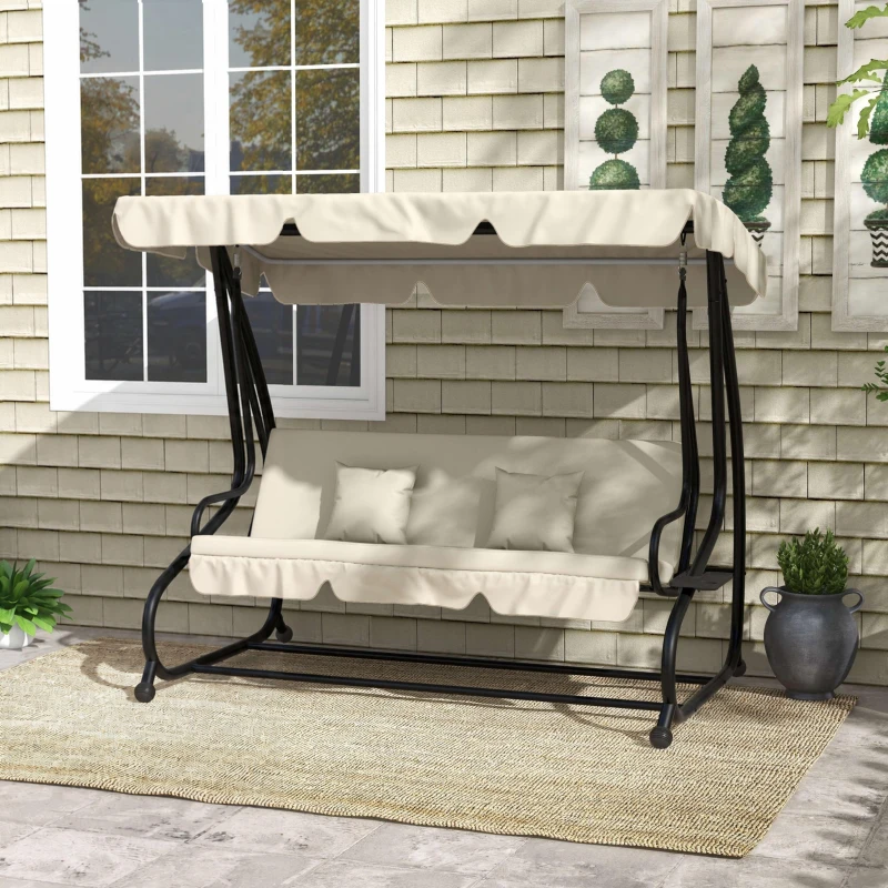 Outsunny Three-Person garden Swing Chair, with Adjustable Canopy - Cream