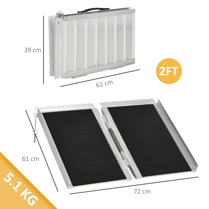 HOMCOM Rampa pentru Scaun cu Rotile, Pliabila din Aluminiu Texturat, Rampa Portabila pentru Prag de 5cm pentru Intrari