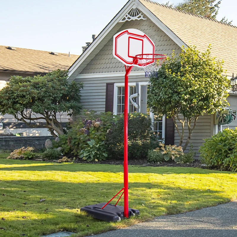 HOMCOM Canasta de Baloncesto con Altura Ajustable 210-260 cm con Soporte Metal y Base Rellenable para Niños y Adultos Rojo