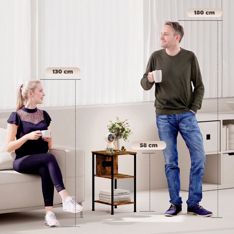HOMCOM Bijzettafel met laadstation en 2 open planken, tijgerhoutlook