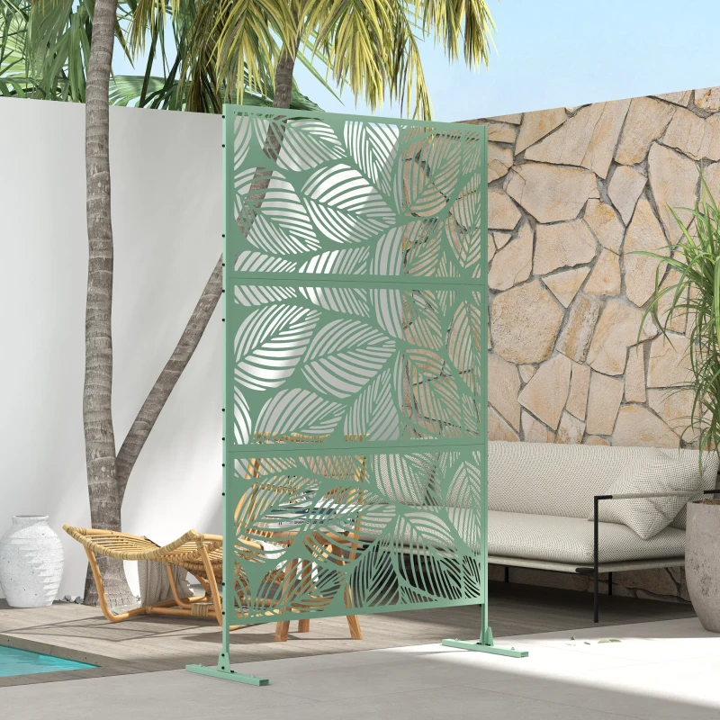 Outsunny Metal Decorative Privacy Screen Outdoor Divider, Green Leaf