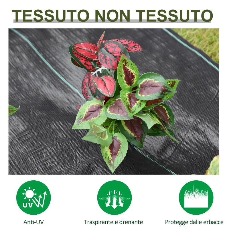 Outsunny Telo per Pacciamatura 50x1 m in PP Drenante e Traspirante per Orto, Serra e Giardino, Nero