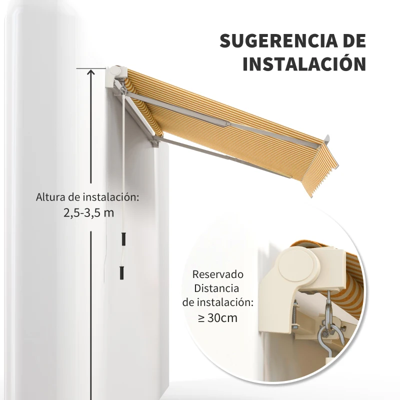 Outsunny Toldo de Pared con Brazo Articulado y Manivela Marco Resistente de Aluminio y Cubierta de Poliéster 295x245 cm Naranja