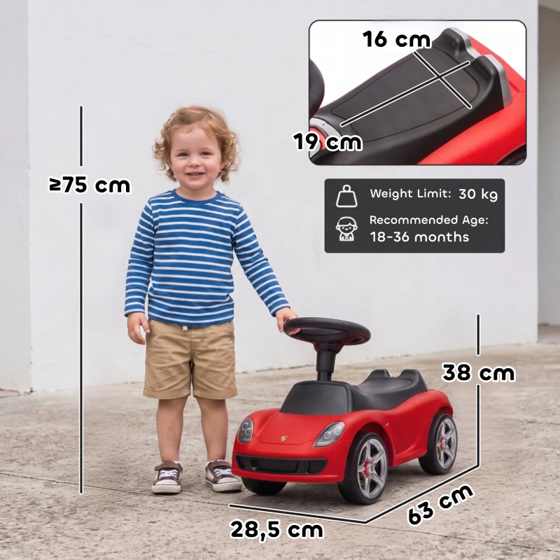 AIYAPLAY Auto Cavalcabile per Bambini 18-36 Mesi Porsce con Clacson, Fari, Suoni, Volante e Seduta, Rosso
