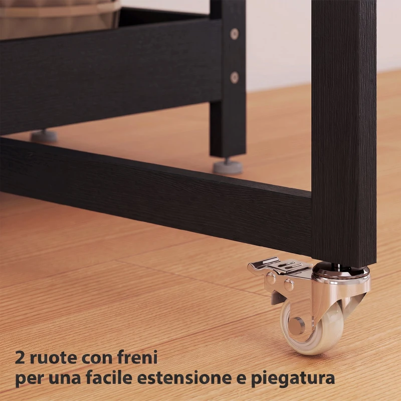 HOMCOM Tavolo Pieghevole con Ruote, Ribalte Laterali e Vani Aperti, Nero