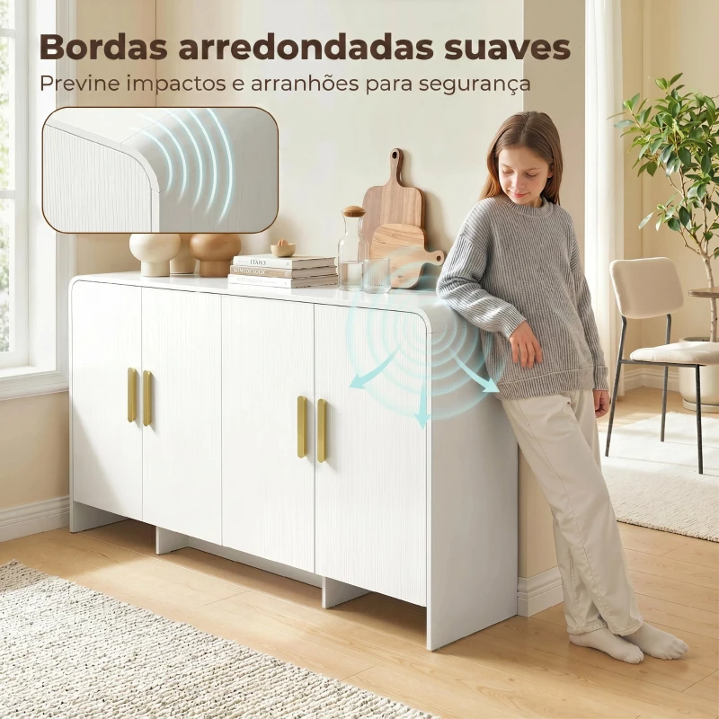 HOMCOM Aparador de Cozinha com 4 Prateleiras 4 Portas com Fecho Suave Móvel para TV de 72 Polegadas 152x40x80 cm Branco