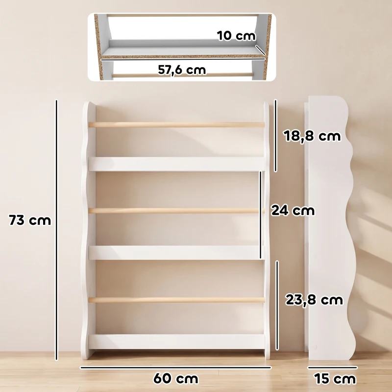 AIYAPLAY Libreria Montessoriana per Bambini 3-8 Anni a 3 Ripiani, 60x15x73 cm, per Cameretta, Bianco