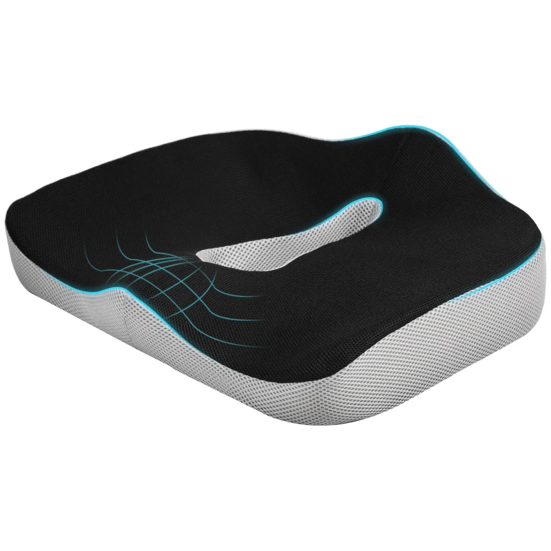 HOMCOM Cojín de Asiento de Espuma Viscoelástica con Base Antideslizante para Silla de Comedor Silla de Ruedas Negro