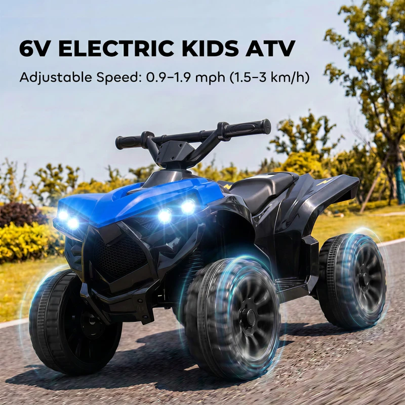 AIYAPLAY 6V Kids ATV, 4 Wheeler Electric Ride on Car with Music and LED Headlights, for Ages 18-56 Months Boys and Girls, Blue