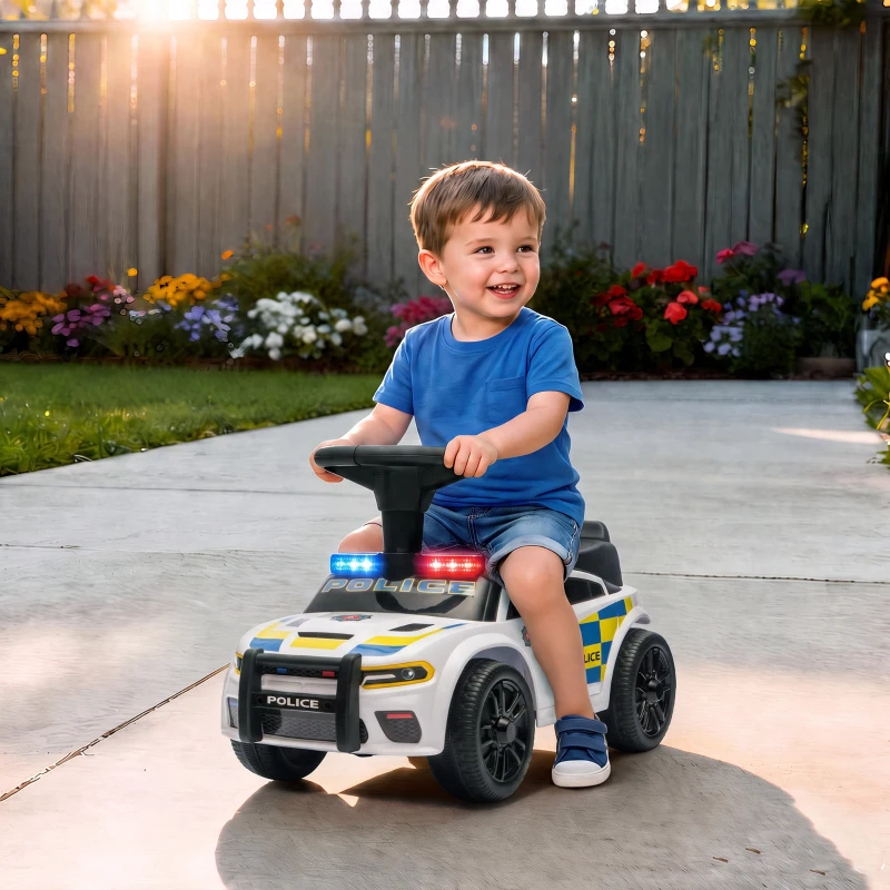 AIYAPLAY Rutschauto Kinder Polizei Rutschfahrzeug mit Musik Licht Anti-Kipp-Schutz & Stauraum unter dem Sitz 18-36 Monate Weiß