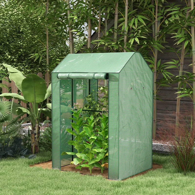 Outsunny Serre de jardin avec 2 espaces et 2 portes enroulables - 0,8 m² Serre à tomates dim. 1L x 0,8l x 1,5H m, Acier et PE