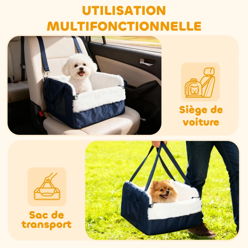 PawHut Siège auto pour chien avec ceinture de sécurité et fixation, siège de voiture pour chiens 55 x 46 x 32 cm bleu marine