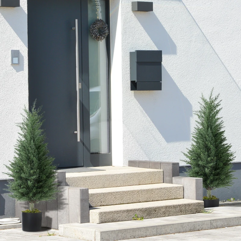 Outsunny Set 2 Plante Artificiale de Chiparos cu 362 Frunze și Ghiveci cu Ciment și Mușchi, Plante Rezistente la UV, Ø40x90 cm, Verde