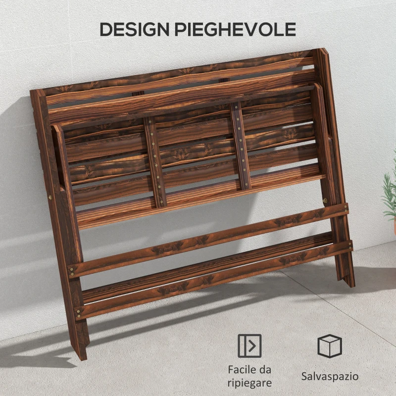 Outsunny Panchina da Giardino 2 Posti Pieghevole a Doghe in Legno di Pino, 122x63x83 cm, Carbonizzato
