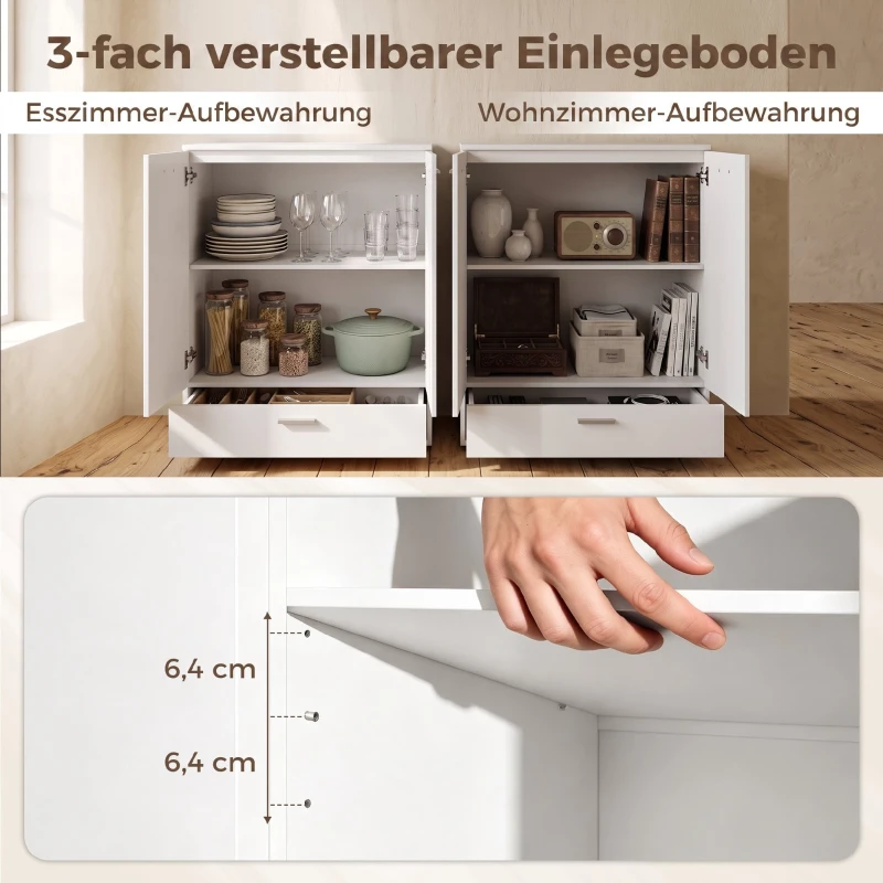 HOMCOM Modernes Sideboard, freistehender Aufbewahrungsschrank mit Schublade und verstellbarem Einlegeboden, Weiß