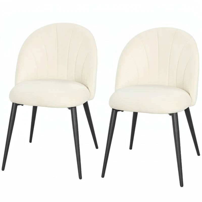 HOMCOM Set di 2 Sedie Sala da Pranzo con Schienale a Conchiglia e Gambe in Metallo, in Velluto, Crema