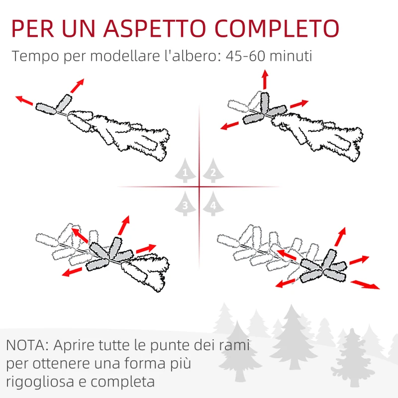 HOMCOM Albero di Natale Innevato 225cm con 988 Rami e Base in Acciaio per Interni con Apertura Automatica