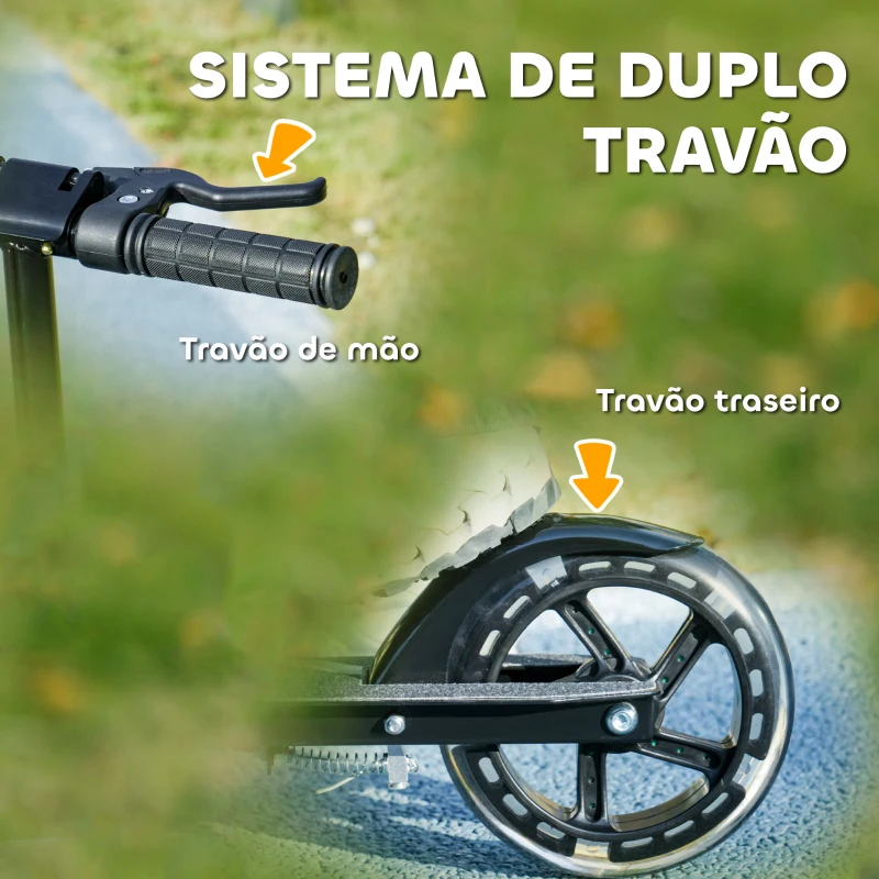 AIYAPLAY Trotinete Dobrável para Crianças de 3-8 Anos com Luzes LED Guiador com 4 Alturas Ajustáveis Travão Traseiro e de Mão 73x36x73-89 cm Preto