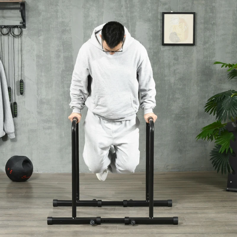 SPORTNOW Dips Barre Parallèle Station de Musculation en Acier, Hauteur et Espacement Réglables, 90-102x65x80-90cm, Noir