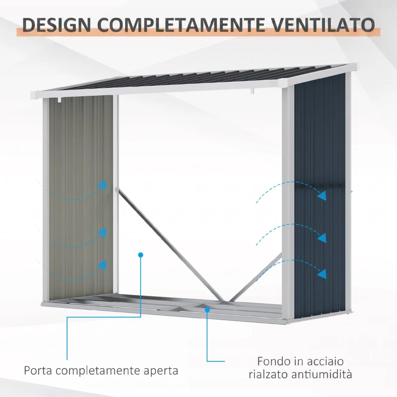 Outsunny Portalegna da Esterno in Acciaio Zincato con Tetto Inclinato, 1,34 m², Grigio Scuro