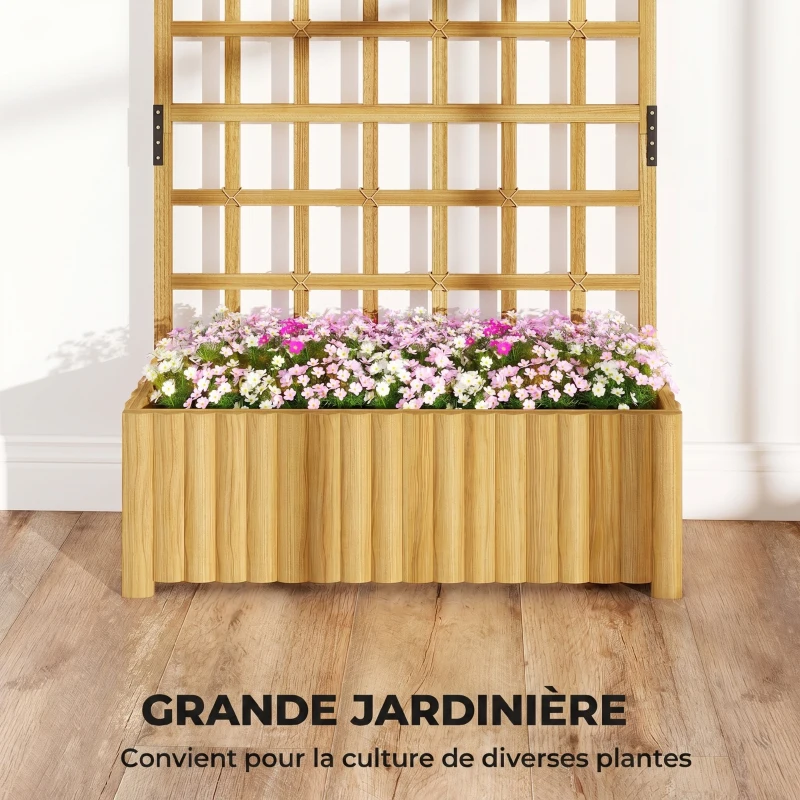 Outsunny Jardinière avec treillis, bac à fleurs, avec trous de drainage, en bois massif, 90 x 30 x 180 cm, effet bois naturel