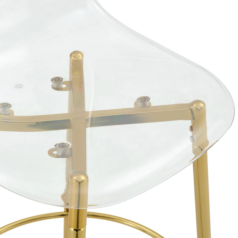 Lot de 2 tabourets de bar transparents au design flottant, adaptée aux îlots européens, 48,50x48,50x102,00 cm, doré, Transparent