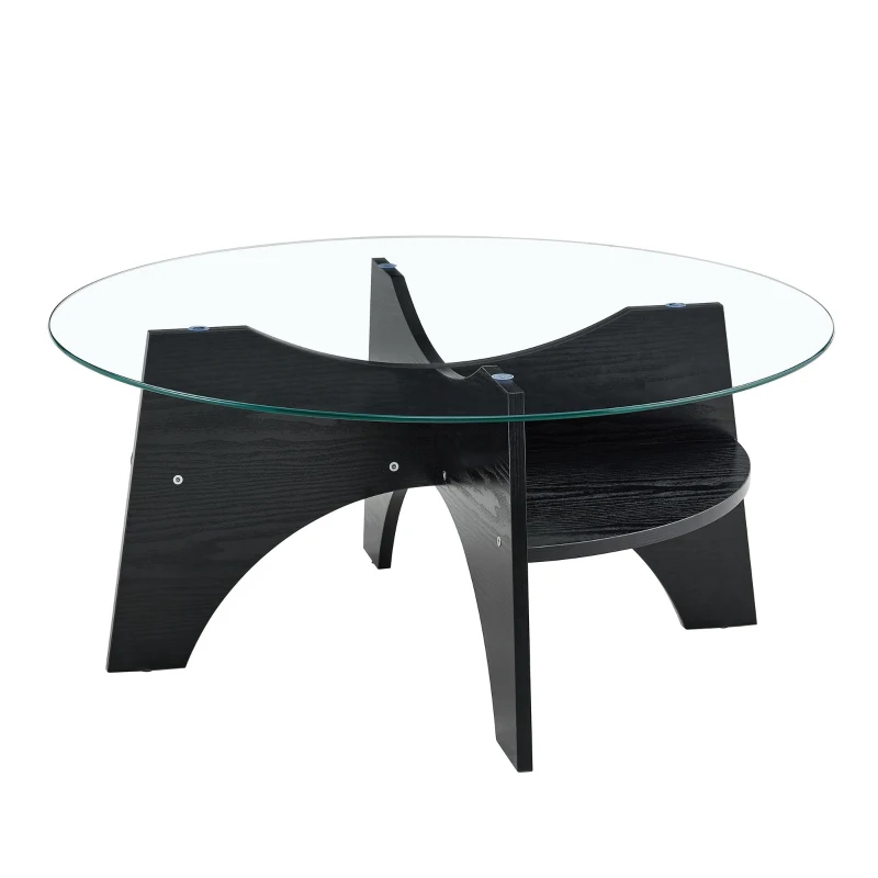 Table basse ronde, design moderne, patins antidérapants, 80x80x36 cm, Transparent
