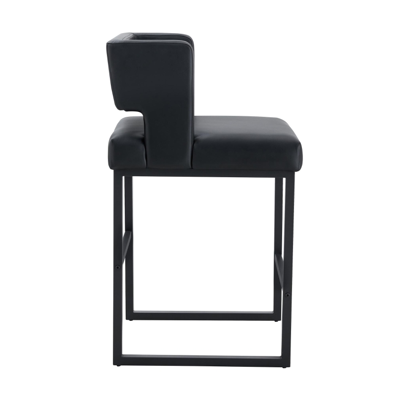 Lot de 2 tabourets de bar style nordique, structure métallique robuste avec pieds argentés, 48x53.3x91.4 cm, Noir