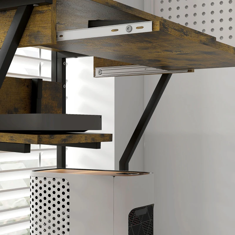 HOMCOM Scrivania per computer su ruote con ripiani e piano tastiera, 80x50x130 cm, marrone