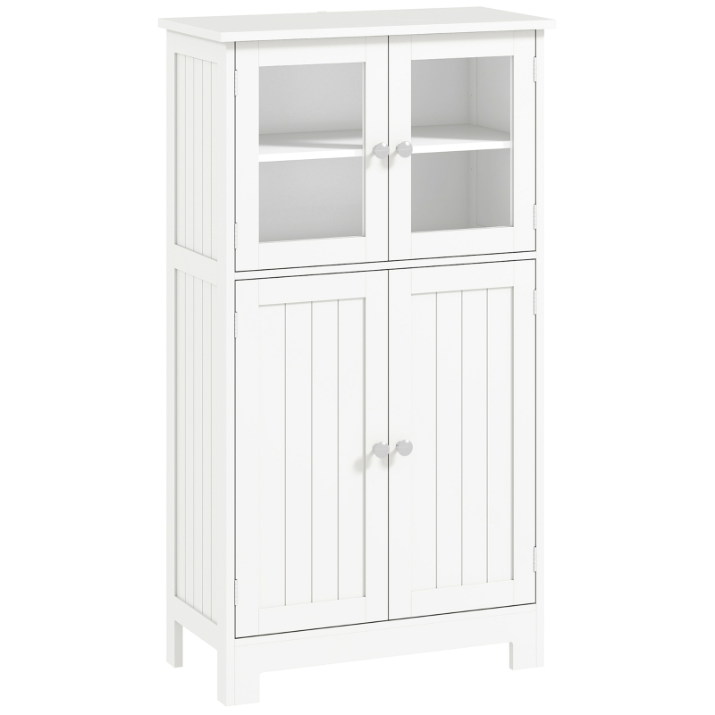 kleankin Armario Auxiliar de Baño con Puertas de Cristal y Estante Ajustable Armario Multifuncional 60x30x108,5cm Blanco