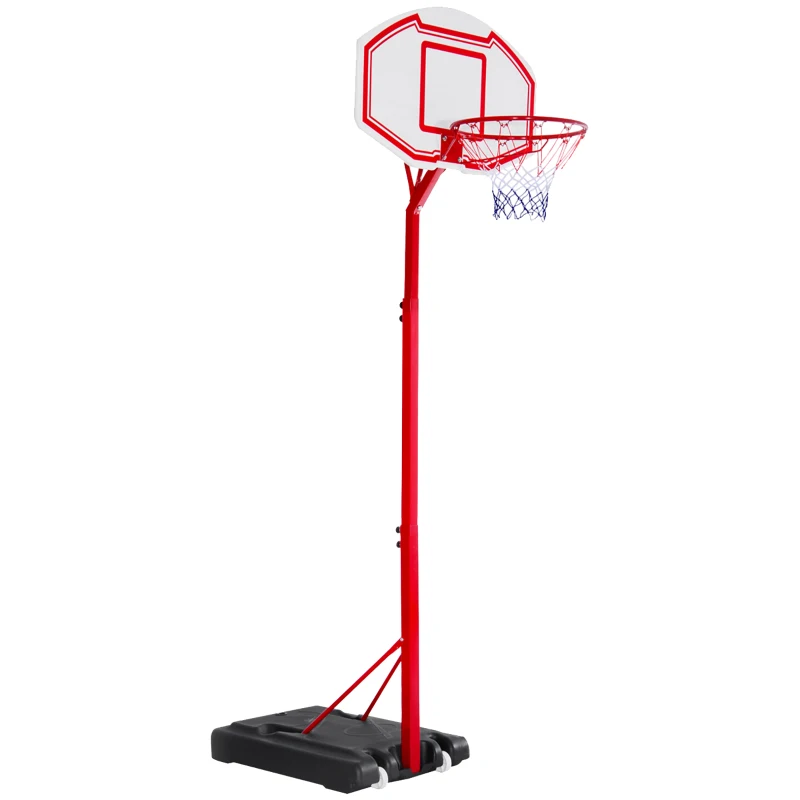 HOMCOM Canasta de Baloncesto con Altura Ajustable 210-260 cm con Soporte Metal y Base Rellenable para Niños y Adultos Rojo