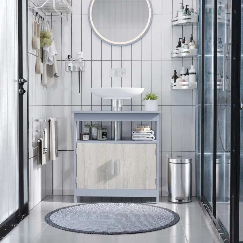 kleankin Mueble para Debajo del Lavabo Armario de Suelo de Baño con 2 Puertas y Estante Estilo Moderno 60x30x62 cm Gris