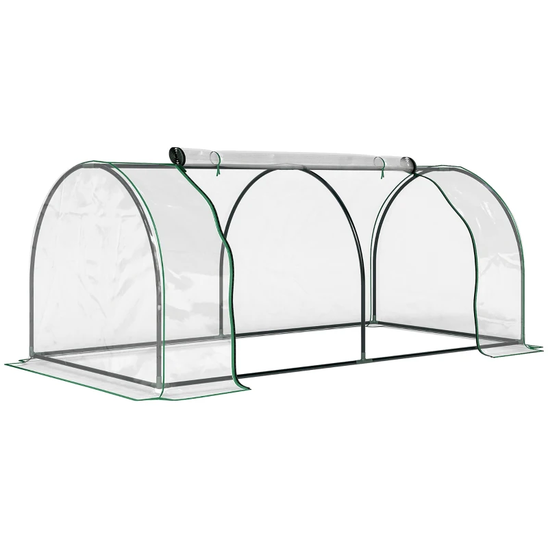 Outsunny Serre de Jardin Tunnel mini serre tunnel serre à tomates 2L x 1l x 0,8H m Grande Porte zippée bâche Plastique Transparent métal époxy Vert