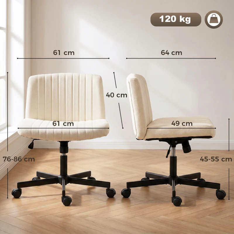 HOMCOM Imitation Linen Criss Cross Legged Desk Chair, Armless Office Chair with Wheels, Green